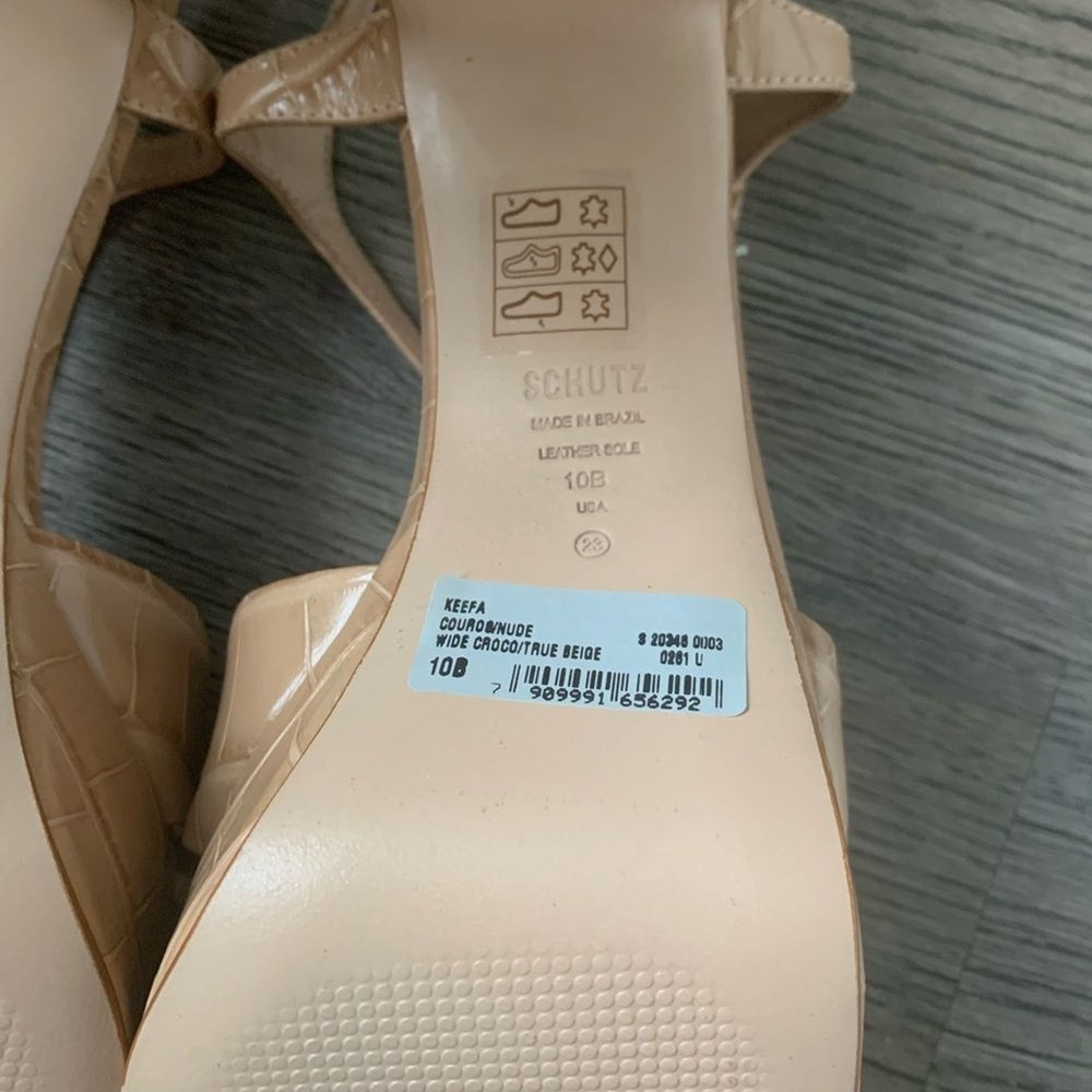 SCHUTZ Keefa Platform Heels Size 10 Nude Beige Croc Embossed Leather Sandals NWB - Picture 11 of 16